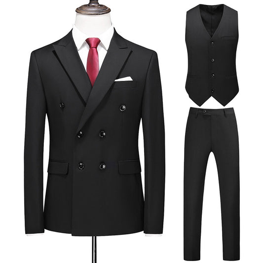 Men's Oversized Double Breasted Solid Color Suit Three Piece Set