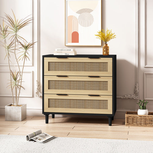 3 Drawers Rattan Storage Cabinet Rattan Drawers, Suitable For Bedroom, Living Room, Dining Room, Hallway