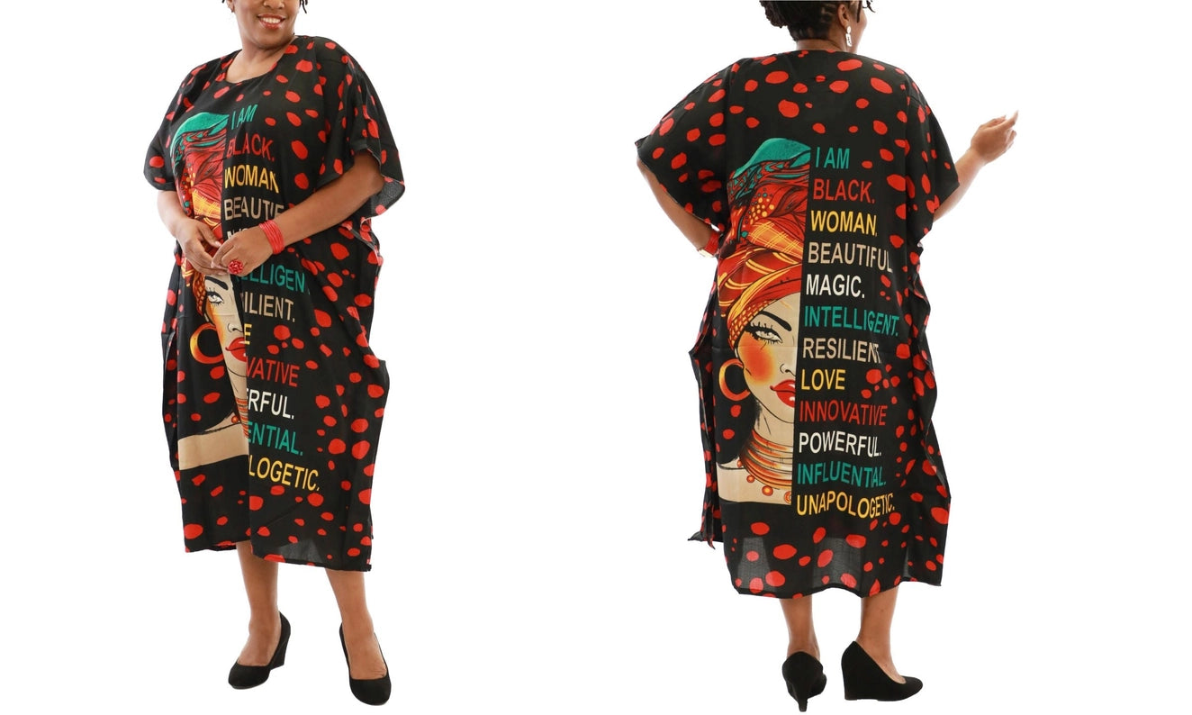 Women's African Print Polka Dot Dashiki Kaftan Dress