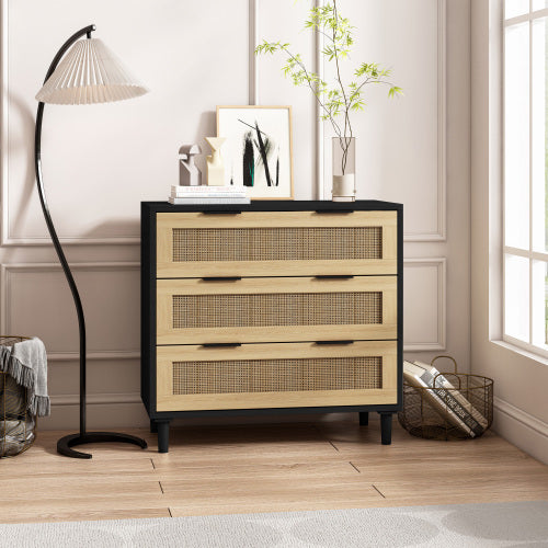 3 Drawers Rattan Storage Cabinet Rattan Drawers, Suitable For Bedroom, Living Room, Dining Room, Hallway