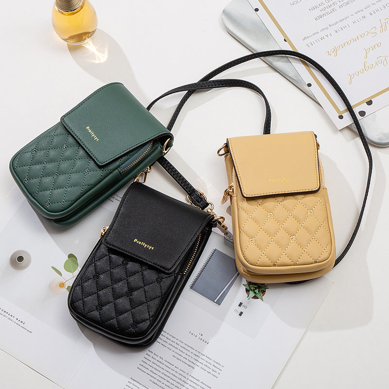 Plaid Sewing Design Mobile Phone Bags For Women Simple Buckle Multifunctional Crossbody Shoulder Bag