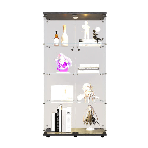 Double Door LED Light Glass Display Cabinet 4 With Mast, Floor To Ceiling Rare Bookshelves, Suitable For Living Room, Bedroom, Office