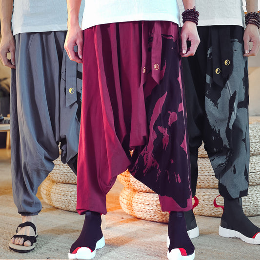 Loose Cropped Trousers With Bouquet Feet Trousers Men