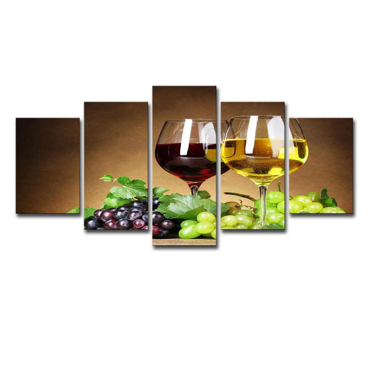 Wine Cellar Hotel Room Decoration Paintings 5 Pieces Of Fruit Grapes Wine Wine Glasses - Shuift.com