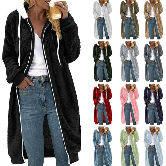 Women's Thick Mid-length Double-sided Plush Fur Hooded Coat Overcoat - Shuift.com