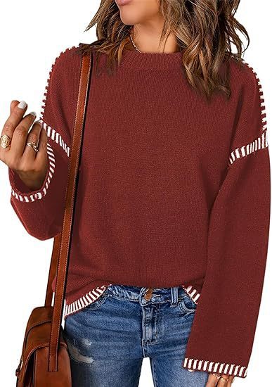 Women's Sweater Thread Patchwork Knitting Pullover Crew Neck