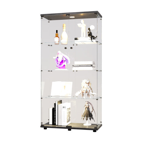 Double Door LED Light Glass Display Cabinet 4 With Mast, Floor To Ceiling Rare Bookshelves, Suitable For Living Room, Bedroom, Office