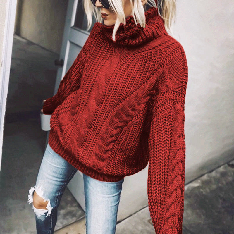 Women's Sweater Solid Color Turtleneck Knitting