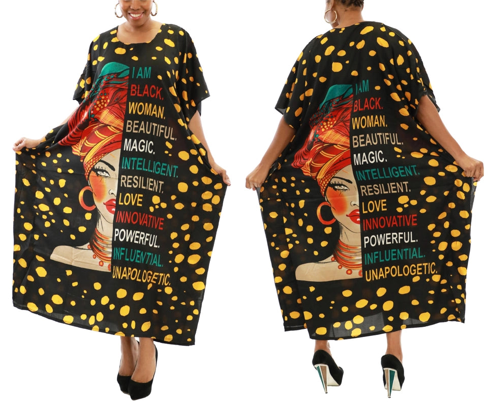 Women's African Print Polka Dot Dashiki Kaftan Dress