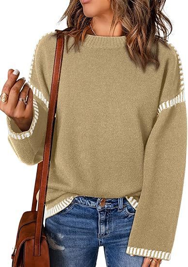 Women's Sweater Thread Patchwork Knitting Pullover Crew Neck