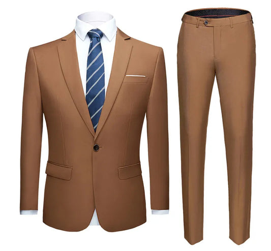 Solid Color Two-piece Plus Size Men's Suit