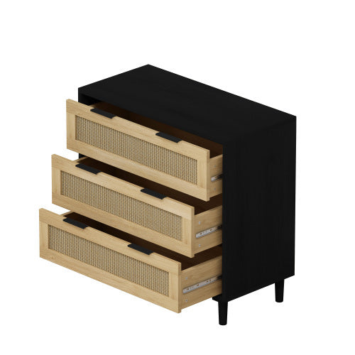 3 Drawers Rattan Storage Cabinet Rattan Drawers, Suitable For Bedroom, Living Room, Dining Room, Hallway