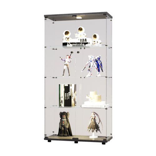 Double Door LED Light Glass Display Cabinet 4 With Mast, Floor To Ceiling Rare Bookshelves, Suitable For Living Room, Bedroom, Office