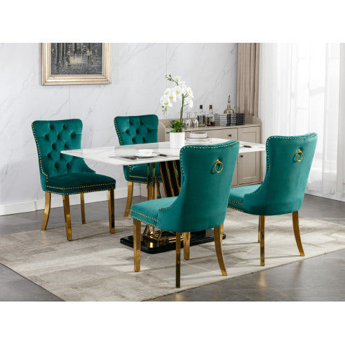 High-end Tufted Solid Wood Contemporary Velvet Upholstered Dining Chair With Golden Stainless Steel Plating Legs,Nailhead Trim,Set Of 2