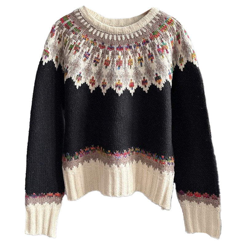 Retro Jacquard Sweater Women's Loose Casual