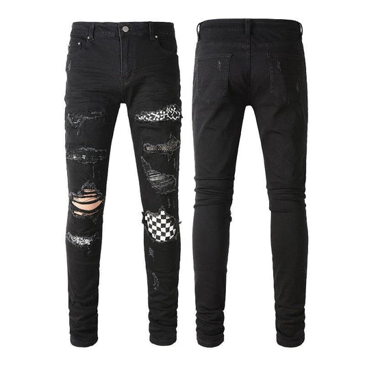 Vintage Jeans Pleated Color Matching Ripped Youth - Shuift.com