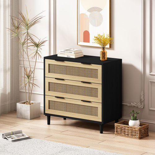 3 Drawers Rattan Storage Cabinet Rattan Drawers, Suitable For Bedroom, Living Room, Dining Room, Hallway