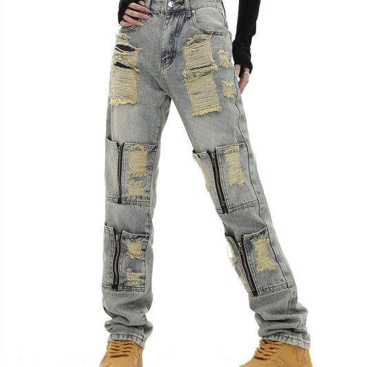 Workwear Pocket Straight Denim Trousers - Shuift.com