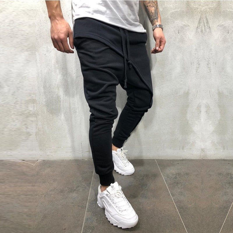 Men's layered jogging pants hip-hop drawstring pants