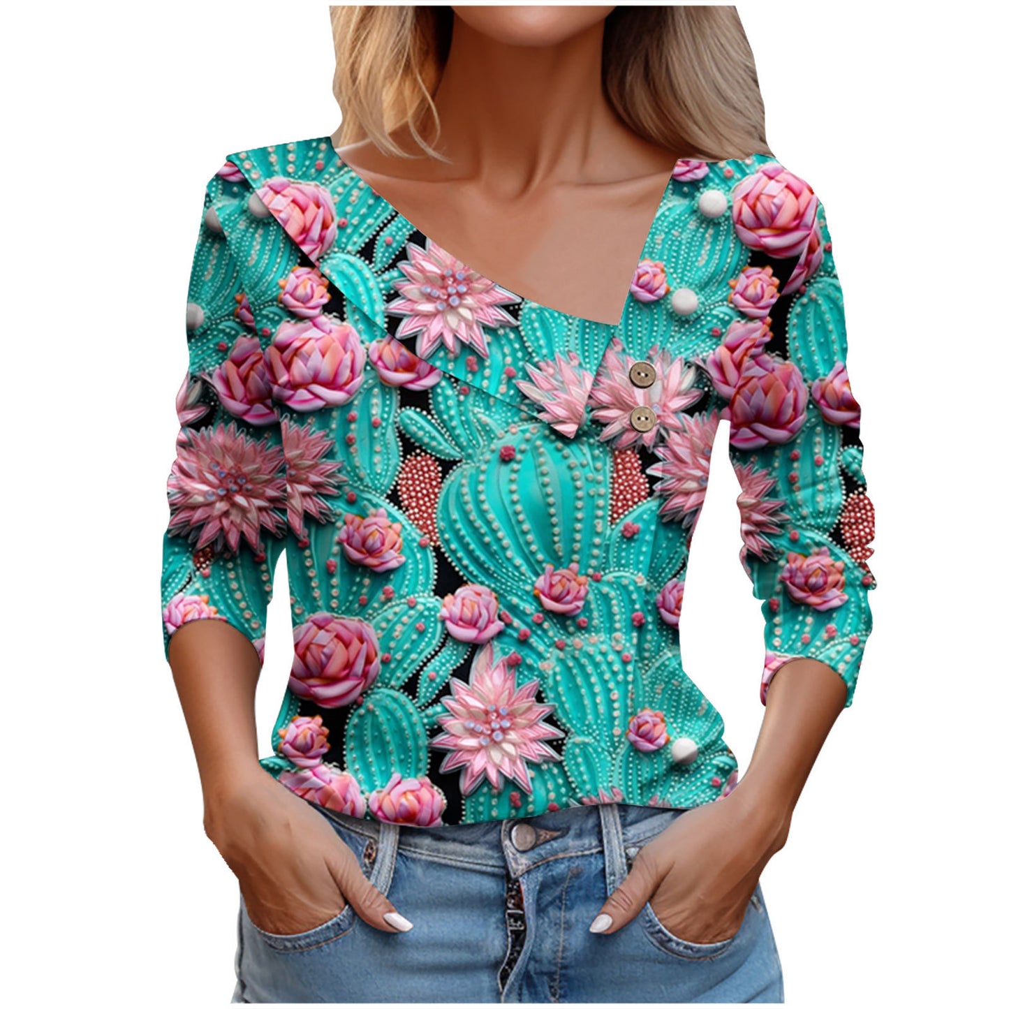 Cactus Large Flower Printed Shirt