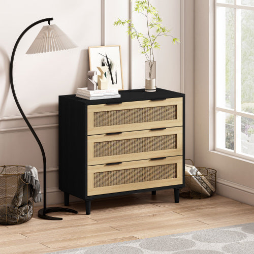 3 Drawers Rattan Storage Cabinet Rattan Drawers, Suitable For Bedroom, Living Room, Dining Room, Hallway