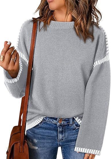 Women's Sweater Thread Patchwork Knitting Pullover Crew Neck