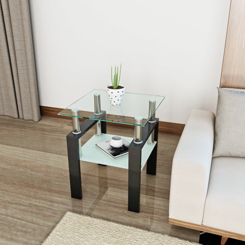 1-Piece Modern Tempered Glass Tea Table Coffee Table End Table, Square Table For Living Room, Transparent Black