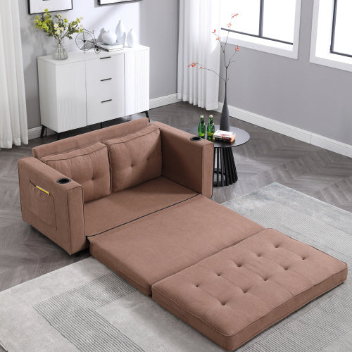 VIDEO Provided 3-in-1 Upholstered Futon Sofa Convertible Floor Sofa Bed,Foldable Tufted Loveseat With Pull Out Sleeper Couch Bed