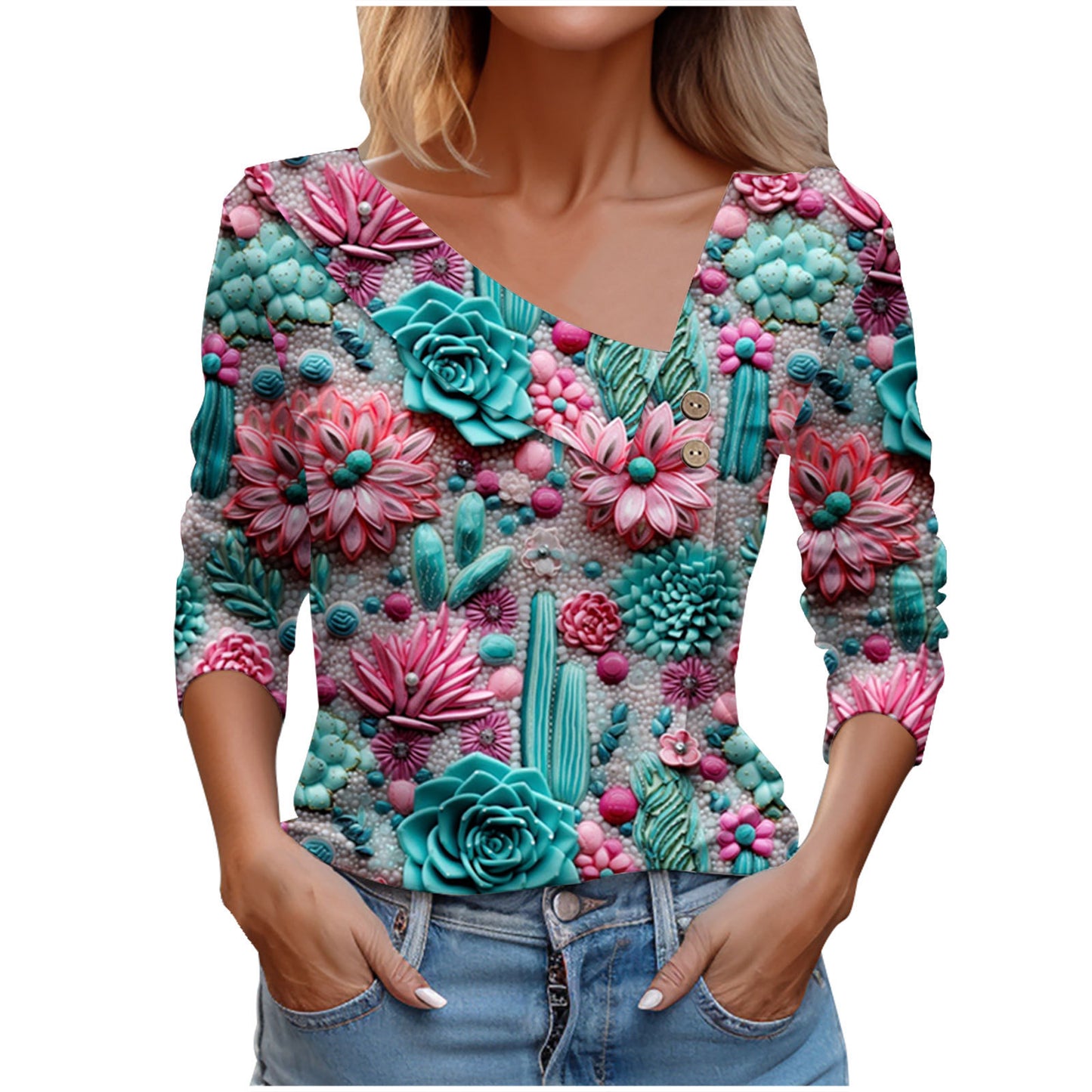 Cactus Large Flower Printed Shirt