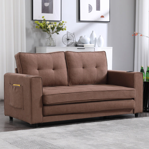 VIDEO Provided 3-in-1 Upholstered Futon Sofa Convertible Floor Sofa Bed,Foldable Tufted Loveseat With Pull Out Sleeper Couch Bed