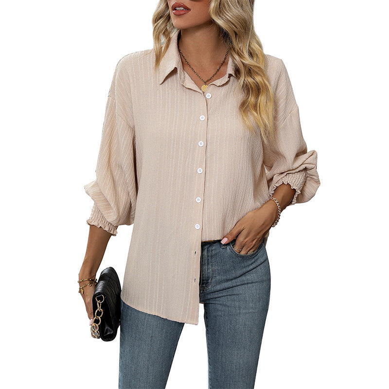 Lapel Women's Solid Color Long Sleeve Shirt