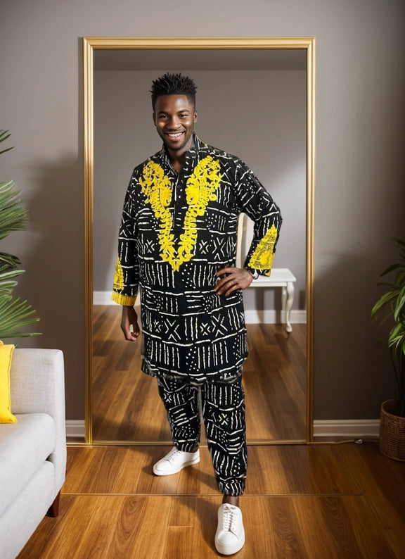 Men's Ankara Print 3-Pc Set Top, Pants & Kufi