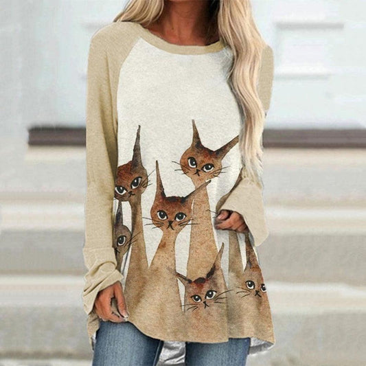 Pullover Long Sleeve Abstract 3D Printed Loose Round Neck Women's T-shirt - Shuift.com