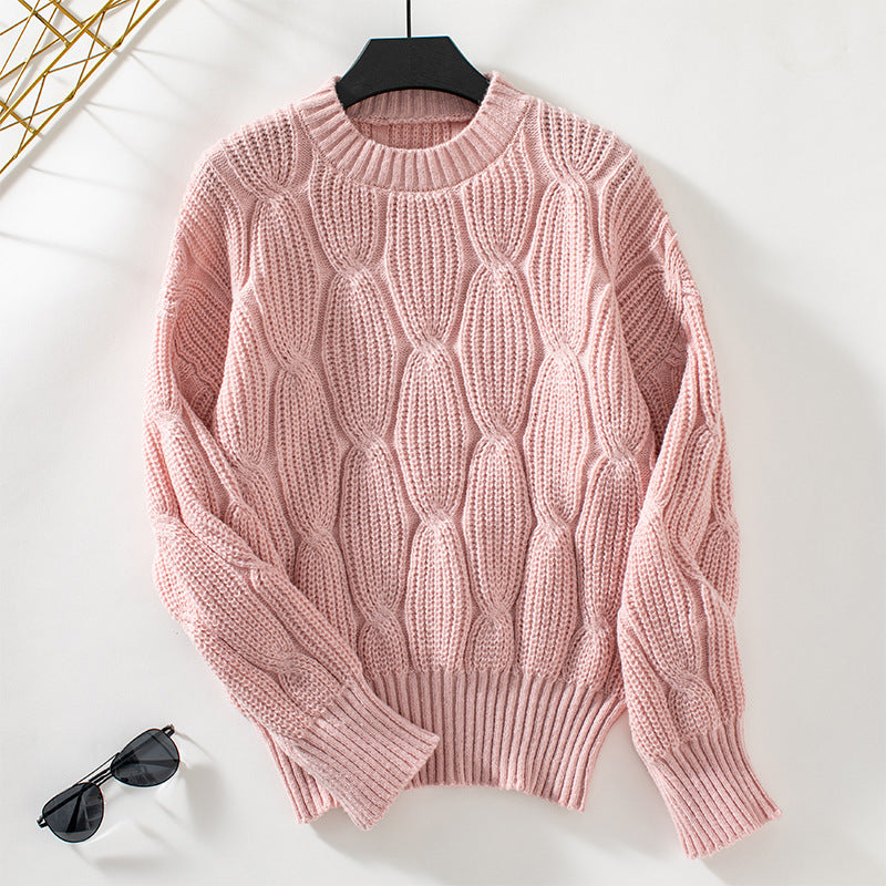 Solid Color Twisted Pullover Women's Knitwear