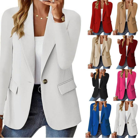 Polyester Autumn Long Sleeve Solid Color Cardigan Small Suit Jacket For Women - Shuift.com