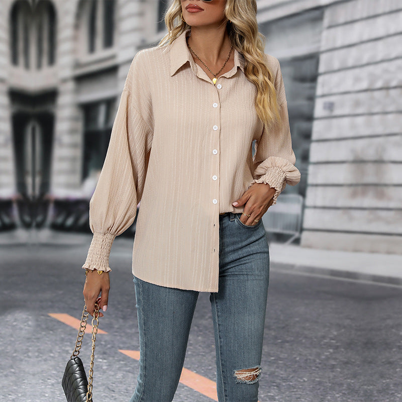 Lapel Women's Solid Color Long Sleeve Shirt