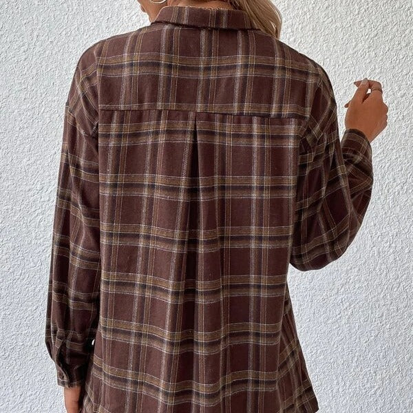 Women's Drop-shoulder Sleeve Plaid Casual Shirt