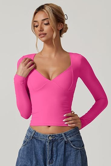 Women's Long Sleeve V-neck Midriff-baring Top T-shirt