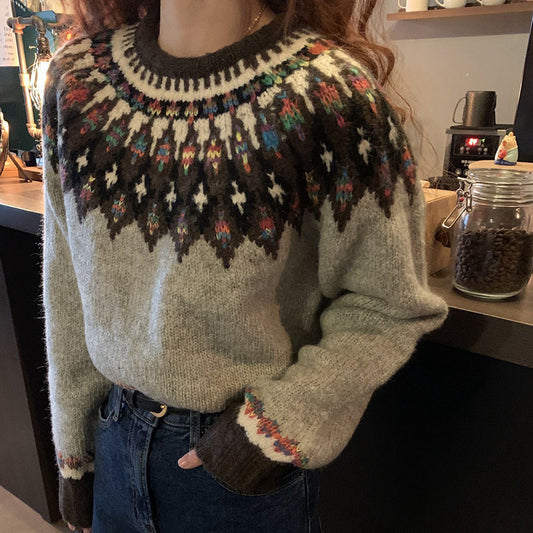 Retro Jacquard Sweater Women's Loose Casual