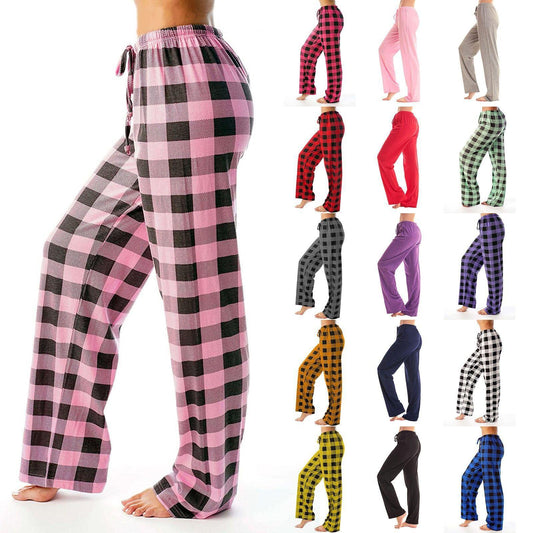 Drawstring Plaid Print Trousers Casual Loose Sports Home Pants Women - Shuift.com