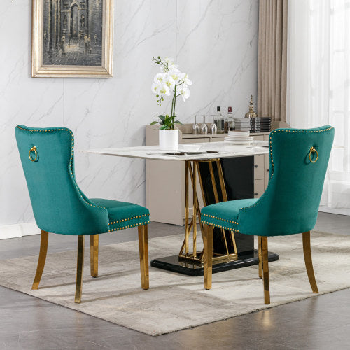 High-end Tufted Solid Wood Contemporary Velvet Upholstered Dining Chair With Golden Stainless Steel Plating Legs,Nailhead Trim,Set Of 2