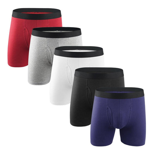 European and American men's underwear cotton men's flat corner panties plus long opening model sports solid color cross-border goods manufacturers - Shuift.com