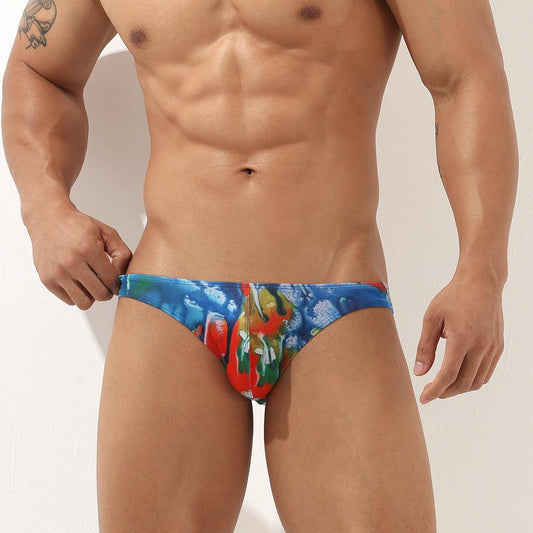 Men's underwear ice silk print bikini triplet swimming pants narrow edge sexy men's leggings gv00105 - Shuift.com