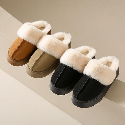 Center-Seam Furry Chunky Platform Slippers - Shuift.com