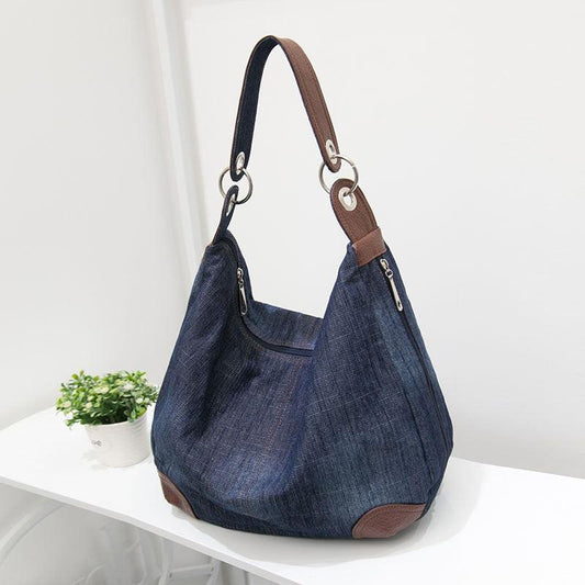 Cyflymder Women Denim Tote Bag Casual Canvas Jean Large Capacity Top Handle Bag One Shoulder Bags - Shuift.com