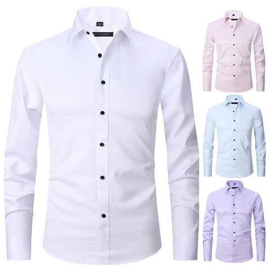 Four-sided stretch shirt men's long-sleeved Amazon hot sale seamless non-ironing business casual white shirt cross - Shuift.com