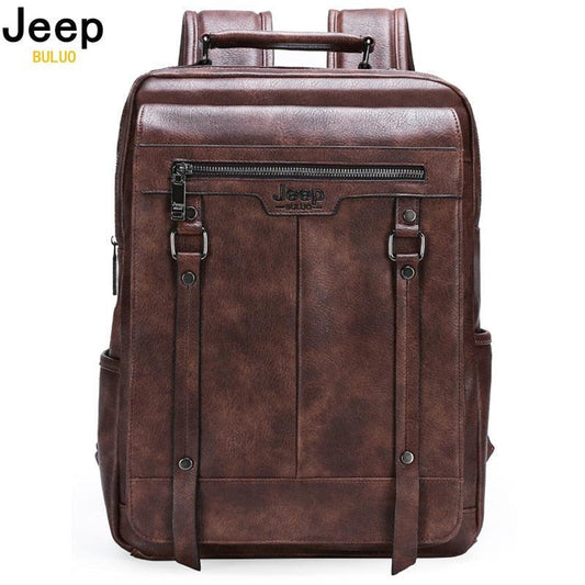 JEEP BULUO Trend Casual Laptop Bags High Capacity Feature Backpack Computer New Men&#39;s Bag Travel Split Leather Bags For Man - Shuift.com
