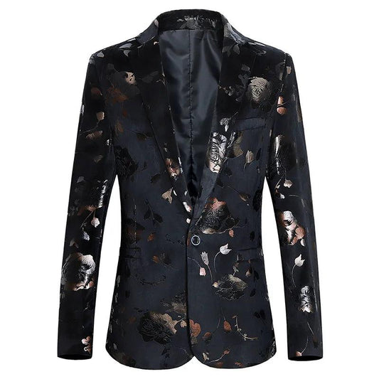 Men's Floral Print Bronzing Slim Fit Large Size 6XL Suit Coat Fashion Casual Male Banquet Blazer Jacket - Shuift.com